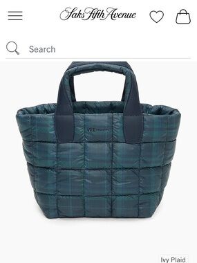 VEE Collective Ivy Plaid Quilted Tote — Dark Green & Navy